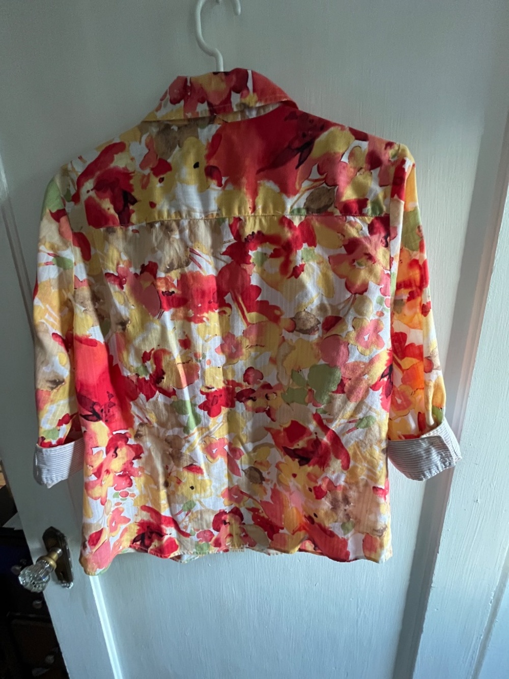 Karen Scott Petites Watercolor Floral Button Down 3/4 Sleeve  Blouse Top-S